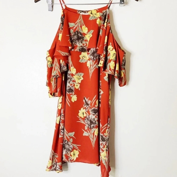 Cold Shoulder Floral Blouse Tunic Womens Size Large Wedding Date Night - Picture 1 of 9